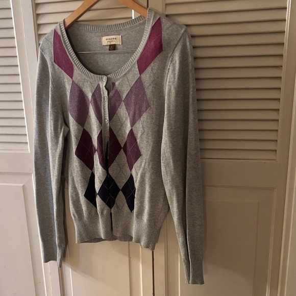 Sonoma Gray Cardigan with Purple and Navy Argyle - Picture 1 of 4